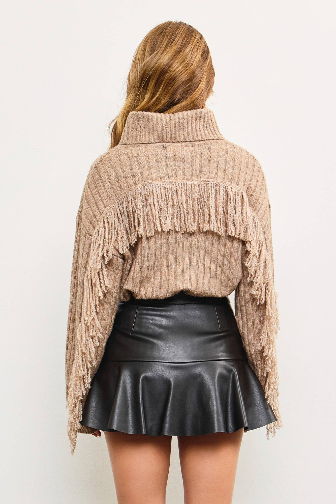 Turtle Neck Fringe  Oversized Sweater