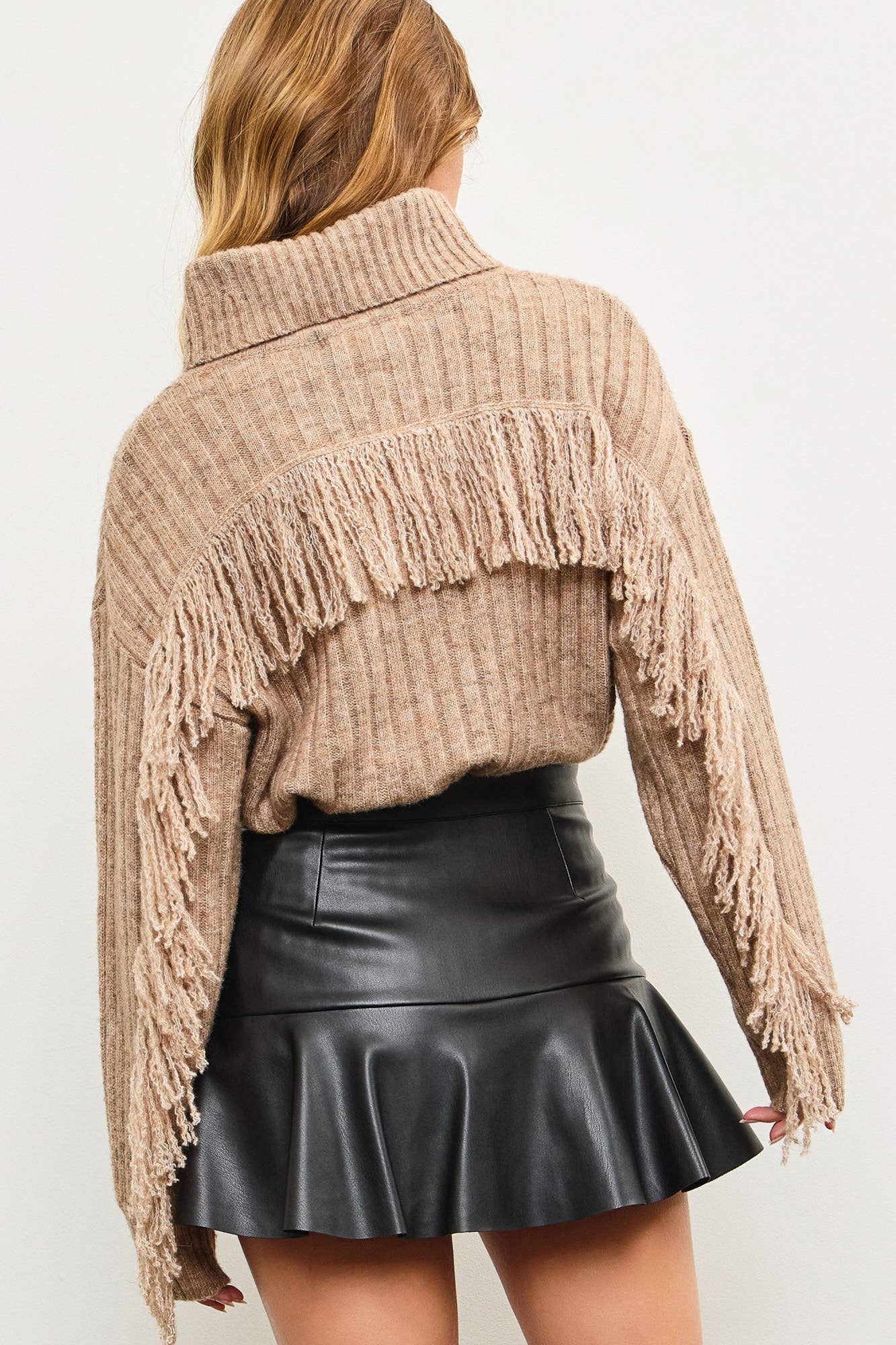 Turtle Neck Fringe  Oversized Sweater