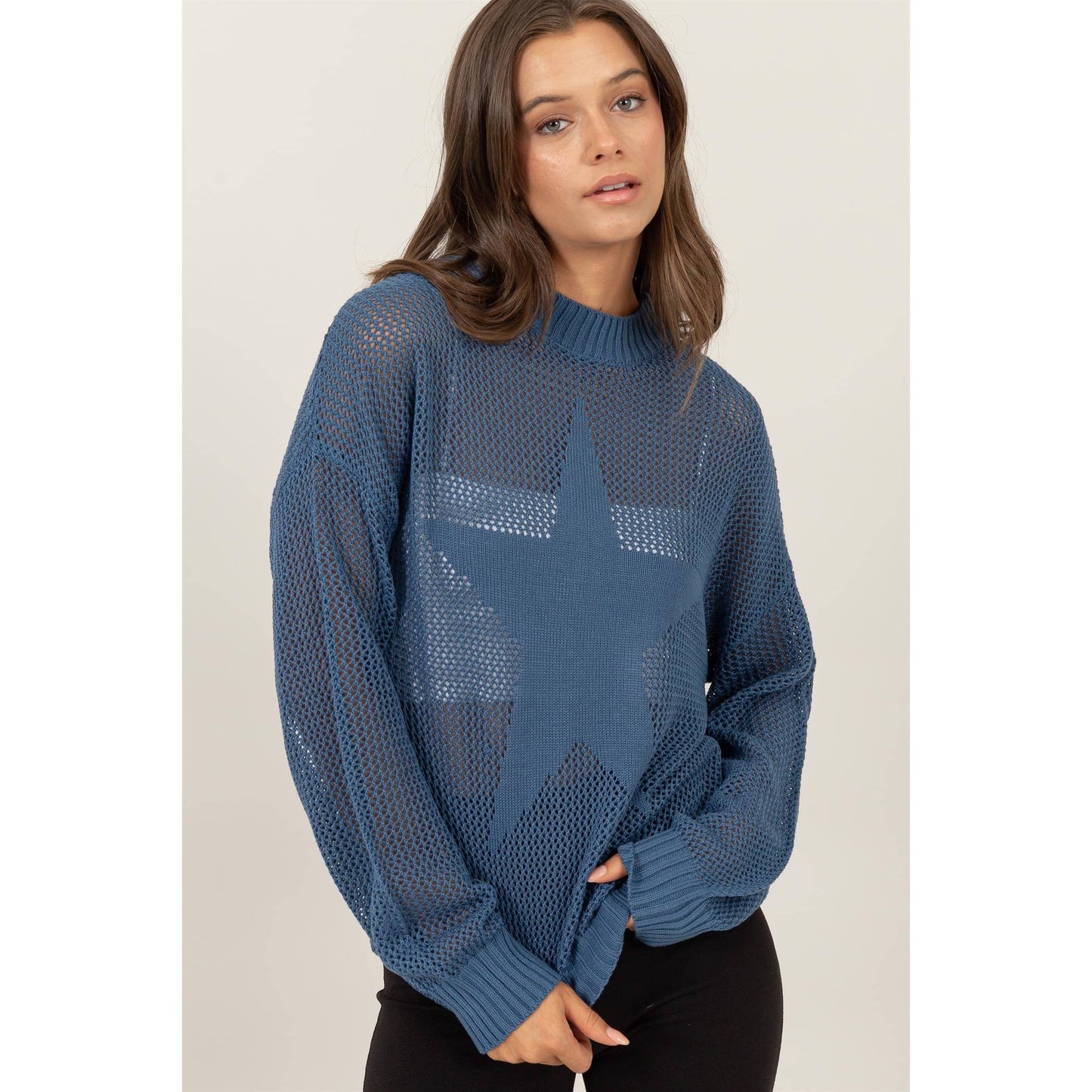 STAR PATTERN OPEN-STITCH SWEATER