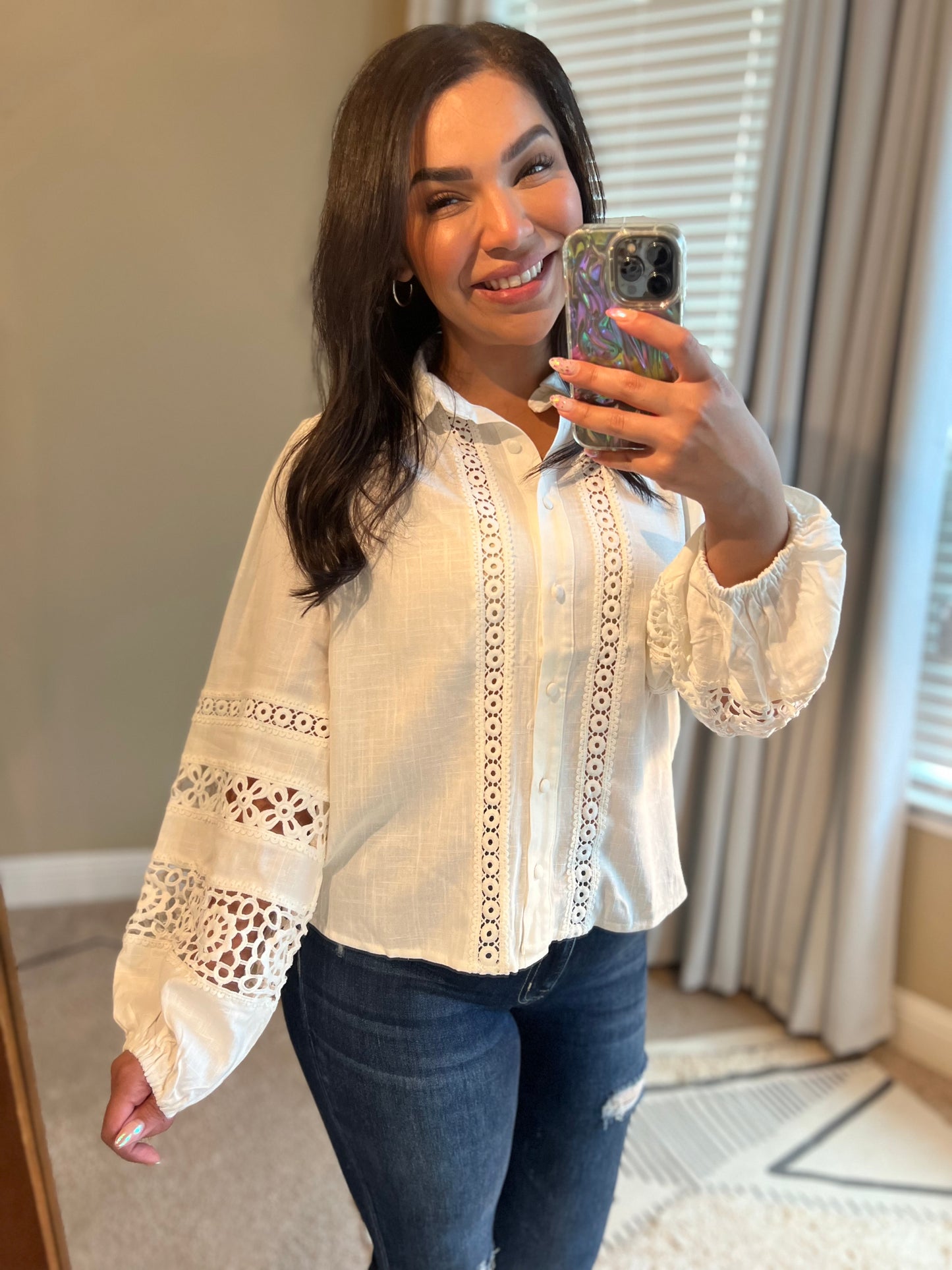 Crochet Trim Button Down