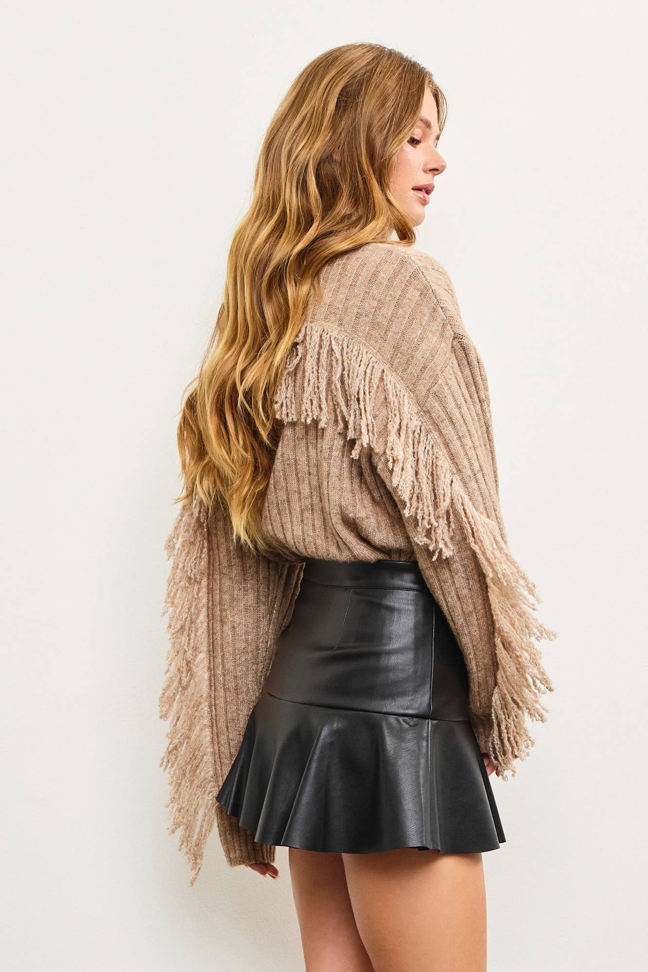 Turtle Neck Fringe  Oversized Sweater