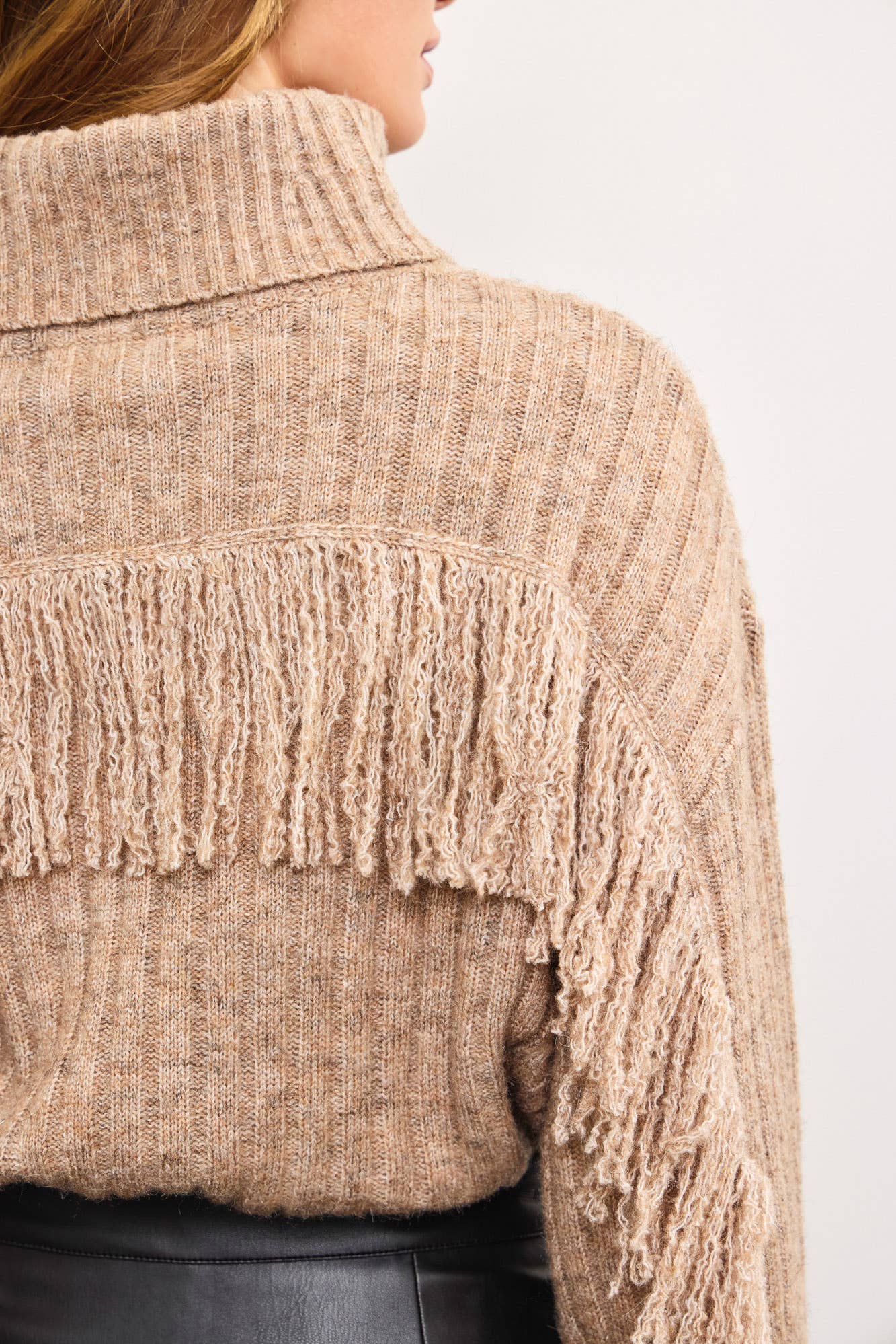 Turtle Neck Fringe  Oversized Sweater