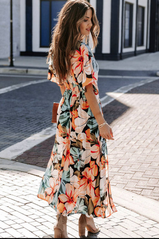 Floral Kimono Maxi Dress with Slit
