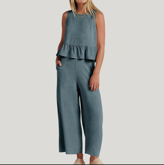 Sleeveless Flare Top and Wide Pant Set